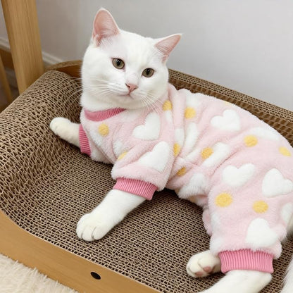 Dog Sweaters for Small Dogs Girl Dog Clothes Fleece Small Dog Pajamas Female Warm Dog Pjs Soft Dog Onesie Heart Chihuahua Clothes Pink Pet Puppy Pajamas, XS