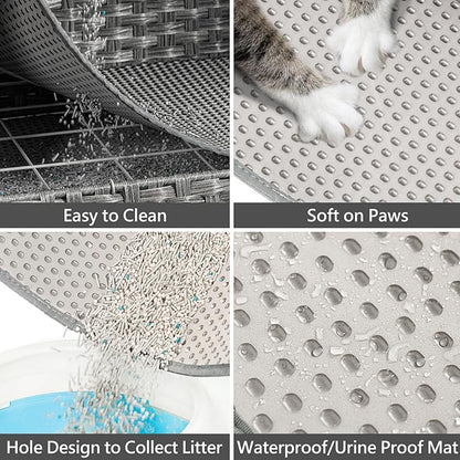 Cat Litter Box Enclosure Furniture Hidden, Pet House Litter Box Furniture for Large Cats, Handwoven Rattan with Door Cat Washroom Box, Indoor Cat House Storage with Soft Litter Mat, Grey