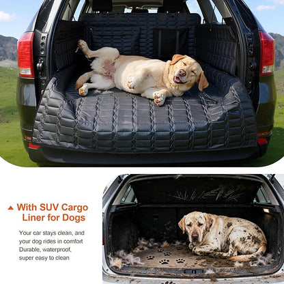 Reliadura SUV Cargo Liner for Dogs, Waterproof Pet Cargo Cover with Bumper Flap Protector, Scrachproof Non-Slip Dog Seat Mat for SUVs, Large Size Cargo Liner Universal Fit Black