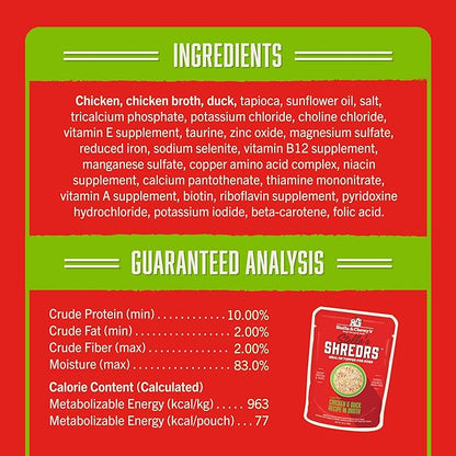 Stella & Chewy's Cage Free Chicken & Duck Shredrs - Premium Dog Food Pouches - Perfect for Picky Eaters- 12 Pack, 2.8oz Each