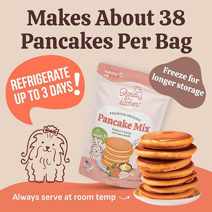 Rondi's Kitchen Organic Dog Pancake Mix - Natural Healthy Treat for All Dogs - Superfood Snack Made with Human-Grade Ingredients - Makes About 38 Pancakes - Chicken & Carrot with Bone Broth