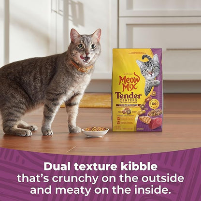 Meow Mix Tender Centers Basted Bites Dry Cat Food,Chicken & Tuna Flavor,3 Pound,Crunchy Outside Meaty Inside,(Pack of 8)