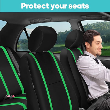FH Group Car Seat Covers Full Set Cloth - Universal Fit Automotive Seat Covers, Low Back Front Seat Covers, Solid Back Seat Cover, Washable Car Seat Cover for SUV, Sedan and Van Green