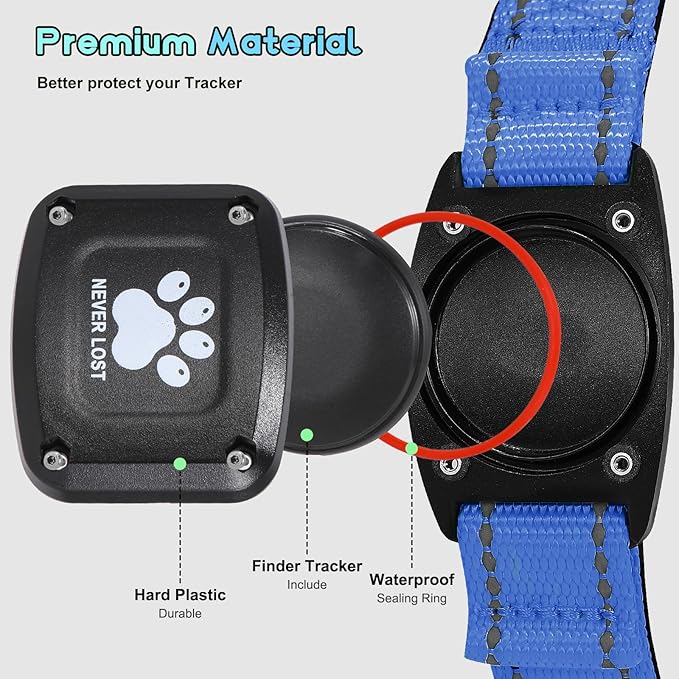 GPS Dog Collar Tracker 2-in-1,Reflective Waterproof Pet Collar,iOS-Only,No Monthly Fees,Unlimited Range,Ideal for Dog Tracking pet Tracker,for Small Medium Large Dogs(XS (10.6"-13.6"), Blue)