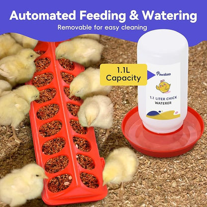 Pawaboo Chick Brooder Box for Chick Starter Kit, Brooder Pen/Chicken Supplies Brooders Box with Chicks Perch Brooding Up to 15 Chicks, Duck and Quail, Red+Black