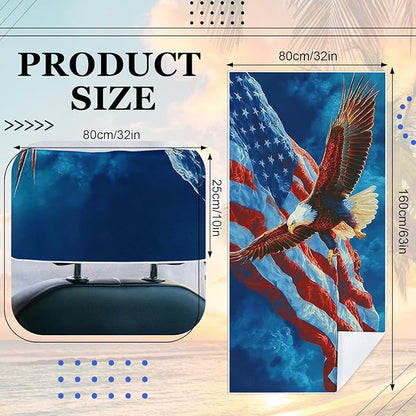 2 Pack Car Towel Seat Covers with Storage Bag, Multifunctional Towel for Gym Outdoor Sport, Picnic, Beach, Pet Dog Travel,Non-Slip Washable Car Seat Protector (Bald Eagle)