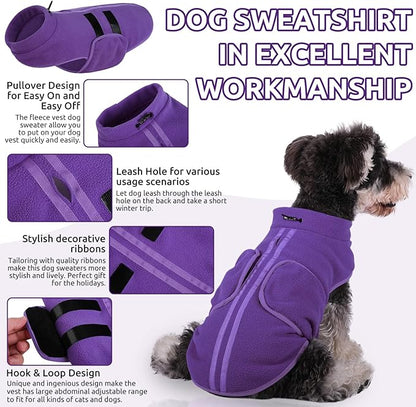 Queenmore Medium Dog Sweaters, Soft Fleece Vest Pullover Dog Jacket with Leash Hole, Warm Winter Dog Clothes Cold Weather Doggy Dachshund Sweater for Medium Dogs Cats Boy or Girl (Lavender, M)