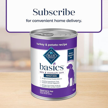 Blue Buffalo Basics Grain-Free Adult Wet Dog Food, Skin & Stomach Care, Limited Ingredient Diet, Turkey Recipe, 12.5-oz Can, 12 Count