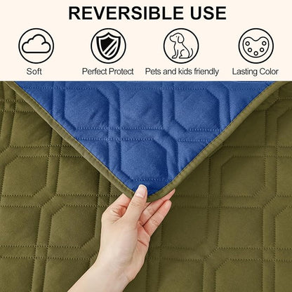 Smiry Reversible Waterproof Couch Covers for Sofa, Washable Dogs Pet Couch Covers for 3 Cushion Sofa Pet Friendly, Water Resistant Furniture Protector Slipcover, Geometric (68"x82", Green/Navy)