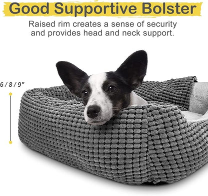 GASUR Dog Beds for Large Medium Small Dogs, Rectangle Cave Hooded Blanket Puppy Bed, Luxury Anti-Anxiety Orthopedic Cat Beds for Indoor Cats, Warmth and Machine Washable (35 inches, Grey)