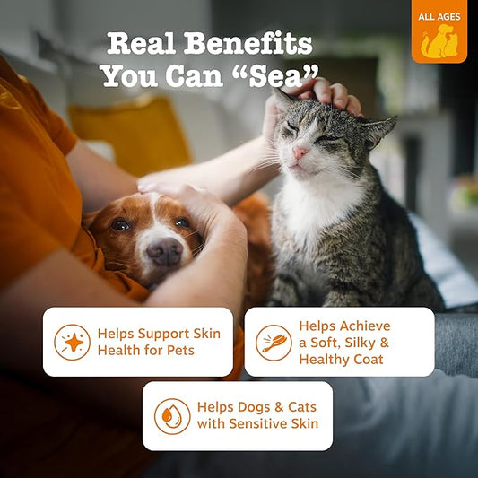 Zesty Paws Wild Alaskan Omega-3 Blend Pollock + Salmon Oil for Dogs and Cats- Skin and Coat Support, Omega 3 Supplement for Pets, 32oz