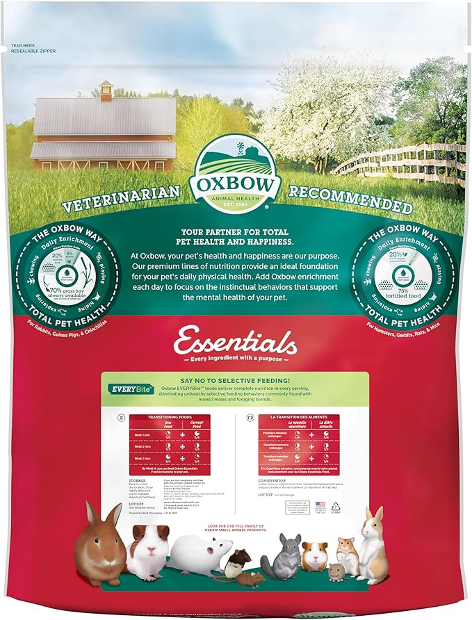 Oxbow Essentials Hamster and Gerbil Food – Complete Daily Diet with Vitamins & Minerals, High-Fiber Uniform Pellets for Balanced Nutrition, Vet-Formulated Small Animal Food, 15 lb, Made in USA
