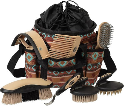 Weaver Equine Horse Grooming Kit, 7-Piece Horse Brush Set with Organizer Tote Bag, Hoof Pick, Comb, Sweat Scraper, Equine Tools for Daily Grooming, Lost Creek