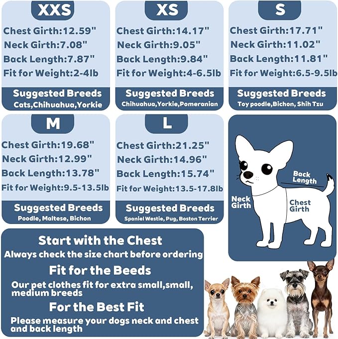 Dog Sweater Winter Dog Pajamas for Small Dogs Girl Boy Warm Soft Puppy Pjs Stretchy Jumpsuit Doggie Pet Clothes Outfits XXS~L (Steel Blue, XX-Small)
