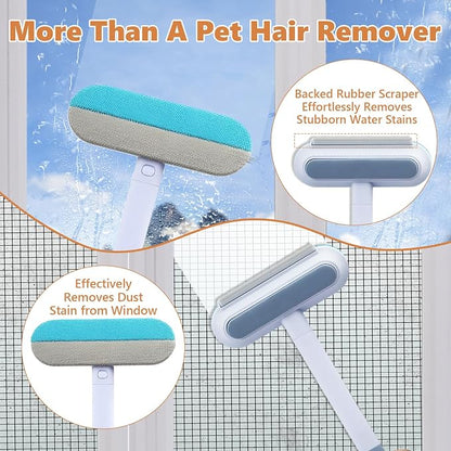 Tiiyee Pet Hair Remover for Furniture, 17in Dog and Cat Hair Removal Brush | 4 in 1 Reusable Washable Lint Cleaner with Long Handle Cleaning for Couch, Carpet, Clothes & Bedding Car Seats Window Tile