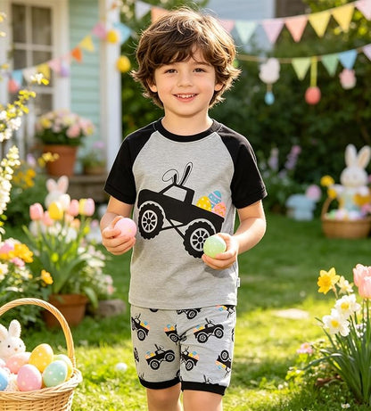 Popshion Boys Pajamas 100% Cotton Toddler Clothes Summer Pjs for Boy Planet Dinosaur Sleepwear Kids Short Sets 2-10 Years