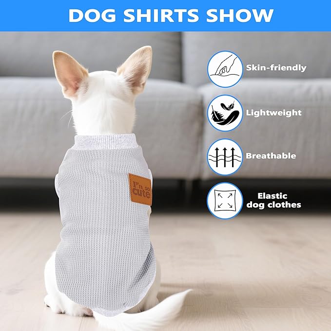 2 Pack Dog Shirt Vest Dog Clothes for Small Dogs Summer Waffle Puppy T-Shirts Soft Sleeveless Pet Clothes Lightweight Medium Large Doggy Outfit Cat Clothing (Blue+Grey, Small)