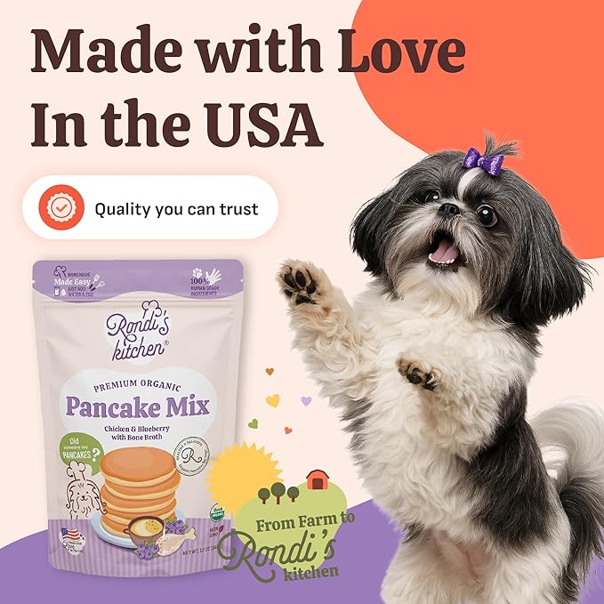 Rondi's Kitchen Pancake Mix for Dogs - Premium All-Natural & Organic Dog Treats, Healthy Dog Snacks for All Ages & Sizes, Made with Human-Grade Ingredients - Chicken & Blueberry