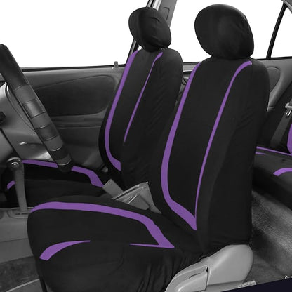 FH Group Car Seat Covers Full Set Cloth - Universal Fit Automotive Seat Covers, Low Back Front Seat Covers, Solid Back Seat Cover, Washable Car Seat Cover for SUV, Sedan and Van Purple