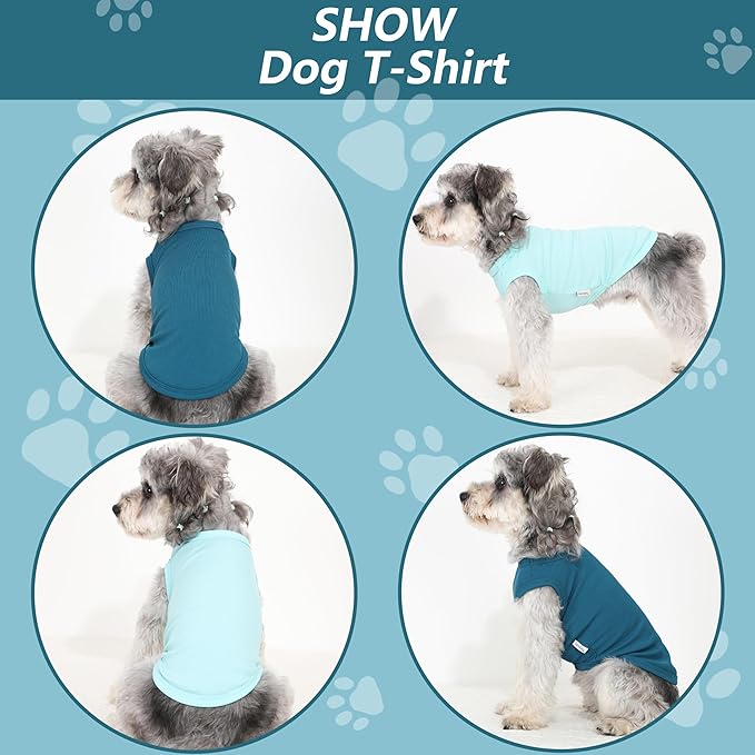 2 Pack Dog Clothes for Small Dogs Summer Dog Shirt Vest Girl Boy Lightweight Puppy T-Shirts Blank Soft and Cool Pet Clothing Sleeveless Medium Large Dog Outfit (Light Blue+Dark Cyan, Large)