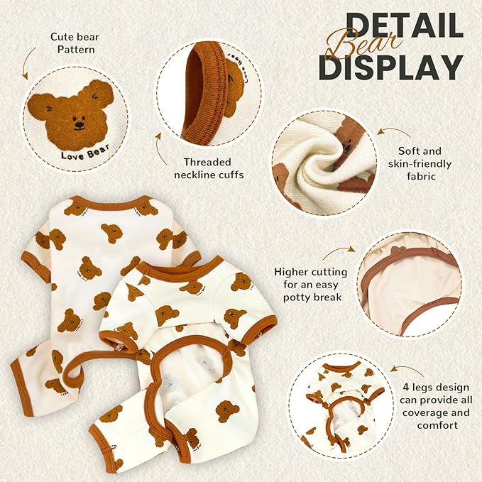 Dog Pajamas Spring Small Sized Dog Onesie Clothes Soft Stretchy Puppy Pajamas for Small Dogs Cats Girl Pet Costume Cute Bear Printed Pjs Outifts French Bulldog Chihuahua Doggie Clothing
