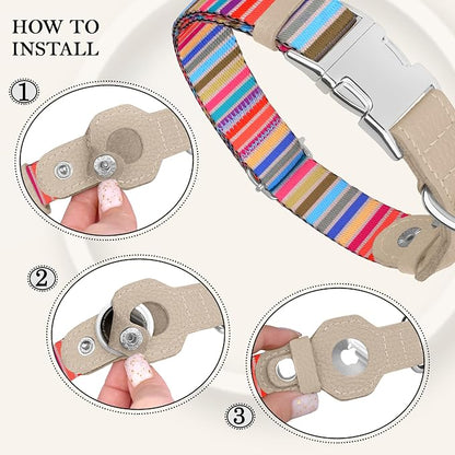 AirTag Dog Collar for Small Medium Large Breed - Adjustable Cute Pattern Dog Collar with Airtag Holder - Soft Leather Tracker GPS Apple Air Tag Pet Collars (Medium, 14"-18" Neck Fit, Serape)
