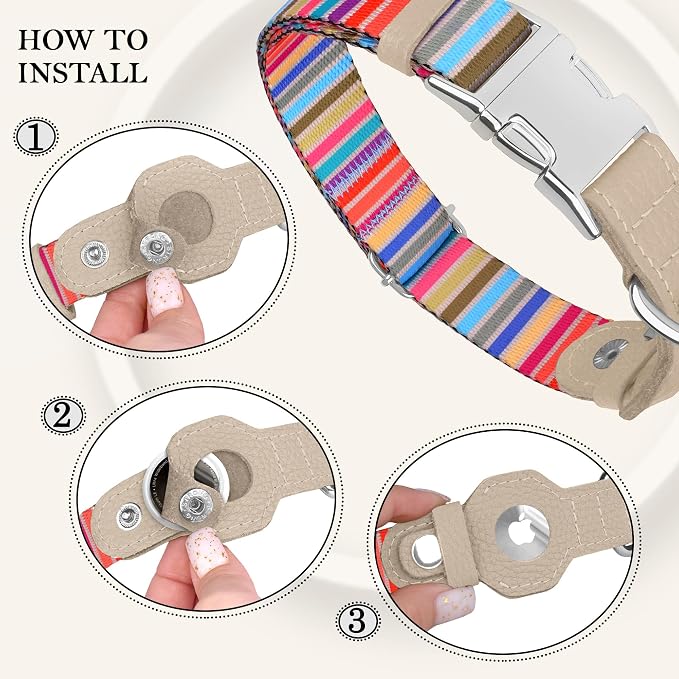 AirTag Dog Collar for Small Medium Large Breed - Adjustable Cute Pattern Dog Collar with Airtag Holder - Soft Leather Tracker GPS Apple Air Tag Pet Collars (Small, 12"-15" Neck Fit, Serape)