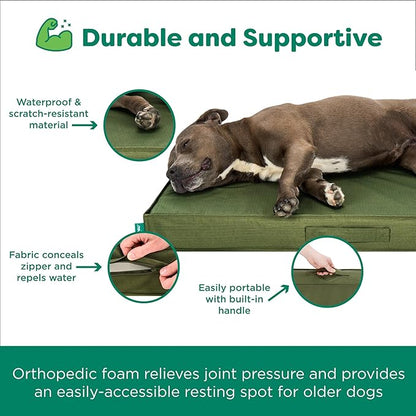 FurHaven Cooling Dog Bed – Large Foam Mattress for Joint Pain Relief, Waterproof Liner, Removable Washable Cover, Durable for Outdoor Use, Deluxe Grid Indoor/Outdoor Bed – Green, Large