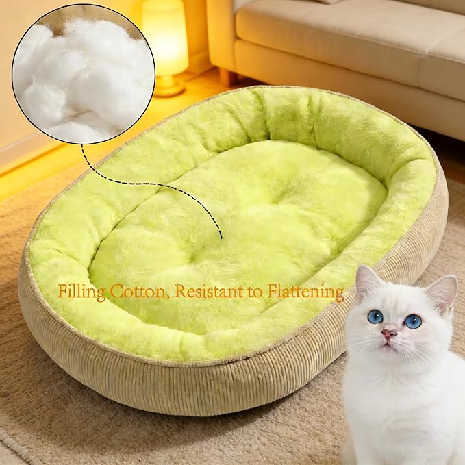 Plush Cat Bed, Cat Beds for Indoor Cats and Small Dogs, Large Soft Calming Kitten Bed, Self-Warming Cat Bed Caves, Cozy Pod for Indoor Kitten or Small Dogs, Kitty Bed With Non-Slip Bottom, Washable