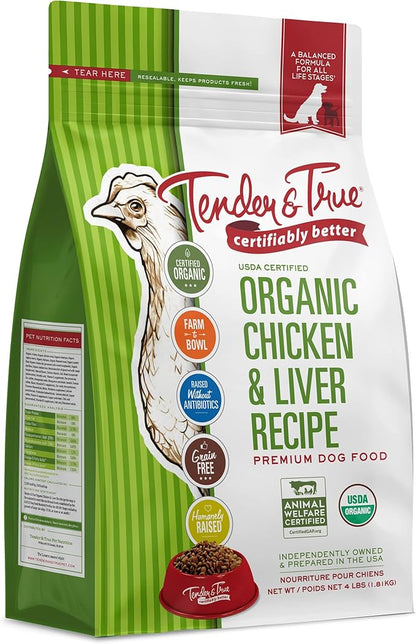 Tender & True Organic Chicken & Liver Recipe Dog Food, 4 lb