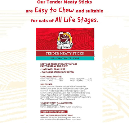 Country Kitchen Salmon & Trout Tender Meaty Sticks Cat Treats, High in Protein, Easy to Break and Chew, 0.88 Oz, 5 Count (Pack of 2)