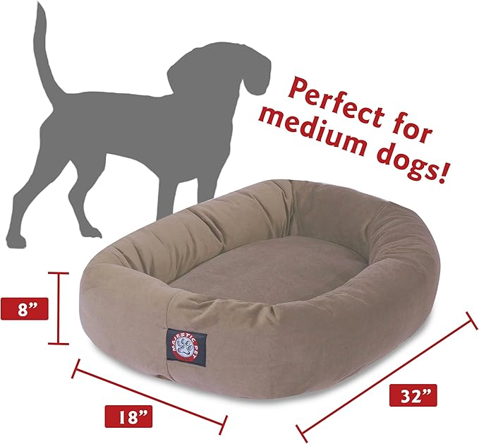 Majestic Pet 32 Inch Suede Calming Dog Bed Washable – Cozy Soft Round Dog Bed with Spine Support for Dogs to Rest Their Head - Fluffy Donut Dog Bed 32x23x7 (Inch) - Round Pet Bed Medium – Stone