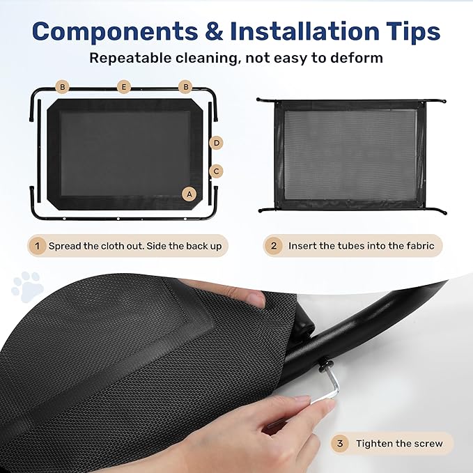 YSSOA Cooling Breathable Elevated Dog Bed, No-Slip Feet, Metal Frame, Indoor and Outdoor, Large Dogs, 60x37x9 Inch, Black