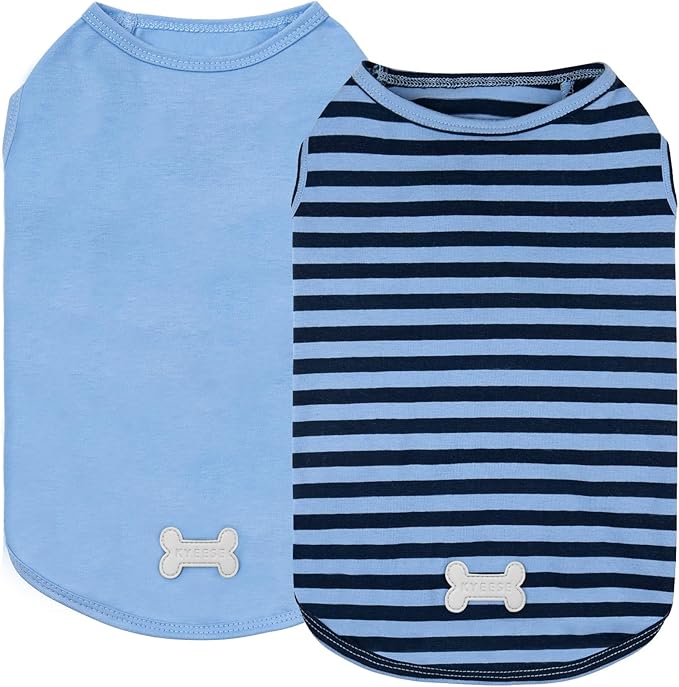 KYEESE 2Pack Dog Shirt, Soft Striped Dogs T Shirts, Lightweight Pet Tank Top, Sleeveless Dog Shirt for Small Dogs, Stretchy Comfortable Pet Vest, Dark Blue, Large