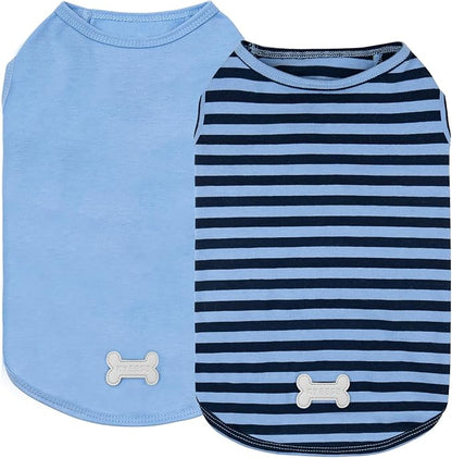 KYEESE 2Pack Dog Shirt, Soft Striped Dogs T Shirts, Lightweight Pet Tank Top, Sleeveless Dog Shirt for Small Dogs, Stretchy Comfortable Pet Vest, Dark Blue, Large