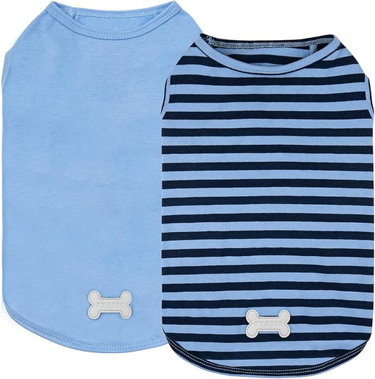 KYEESE 2Pack Dog Shirt, Soft Striped Dogs T Shirts, Lightweight Doggie Tank Top Cat Clothes, Sleeveless Dog Shirt for Small Dogs, Stretchy Pet Vest, Dark Blue, Small