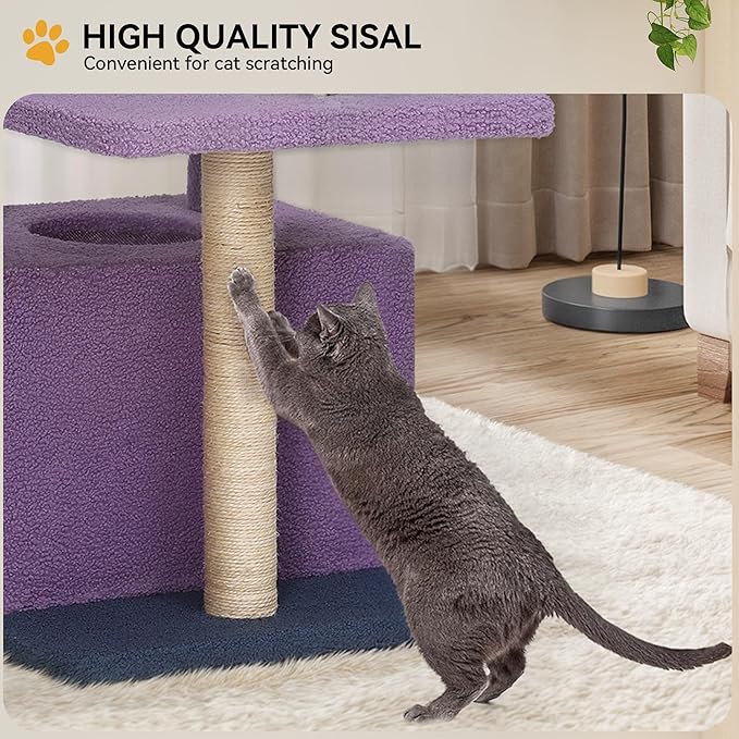 YITAHOME 48.4in Flower Cat Tree Tower with Detachable Perch, Cute Cat Climbing Tower for Indoor Cats with Sisal Scratching Posts and Board, Cat Condo, Purple and White