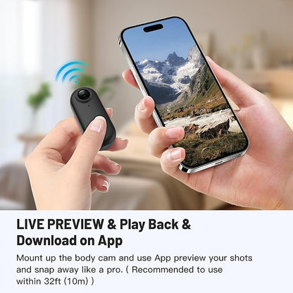 Meoilkolnm Mini Body Camera, Wearable Action Body Cam, Thumb Size Hands Free Recording Body Worn Camera, Premium Portable Camcorder Mount Anywhere for Pet Walking, Work, Travel (Black, 64GB)