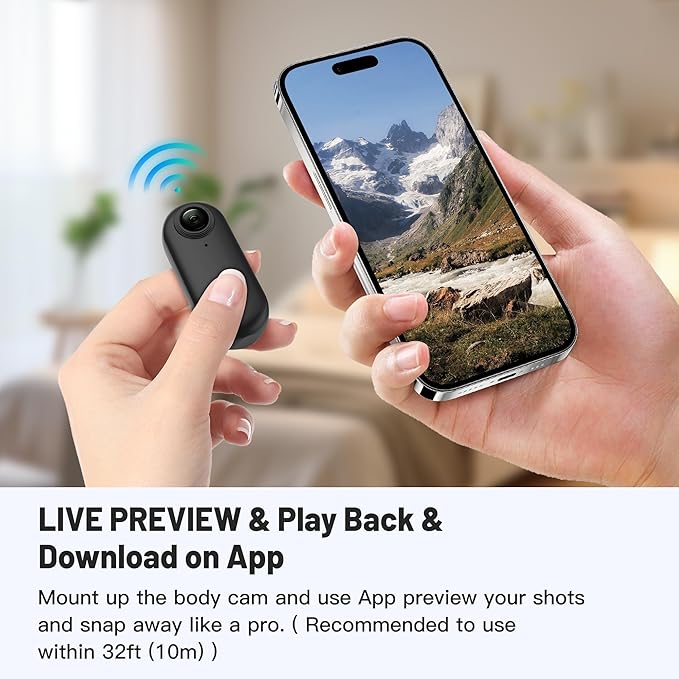 Meoilkolnm 4K 64GB Mini Body Camera, Wearable Action Body Cam, Thumb Size Hands Free Recording Body Worn Camera, Premium Portable Camcorder Mount Anywhere for Pet Walking, Work, Travel (Black)