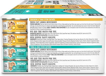 I AND LOVE AND YOU XOXOs Wet Cat Food - Chicken + Tuna Stew Variety Pack - Grain Free, Filler Free, 3oz Pack of 12 Cans