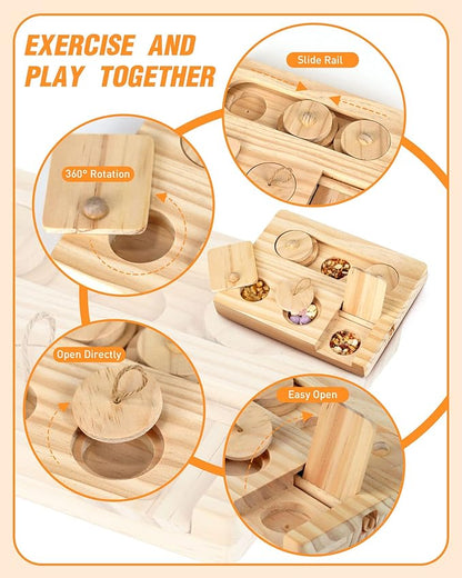 Guinea Pig Foraging Toys, 6 in 1 Hamsters Wooden Interactive Enrichment Toys, Treat Dispenser for Small Animal, for Rabbits, Bunny, Chinchillas, Rats and Gerbils