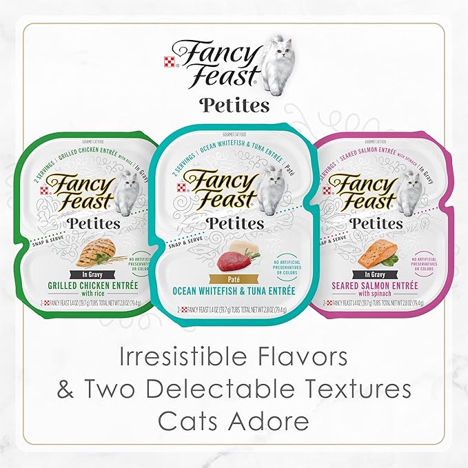 Fancy Feast Purina Petites Grilled Chicken Entrée with Rice in Gravy Gourmet Wet Cat Food - 2.8 oz. Tubs,(Pack of 24)