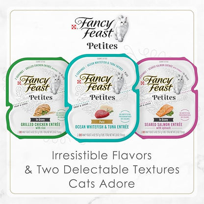 Fancy Feast Purina Petites Seared Salmon Entree with Spinach in Gravy Gourmet Wet Cat Food - 2.8 oz. Tubs,(Pack of 24)
