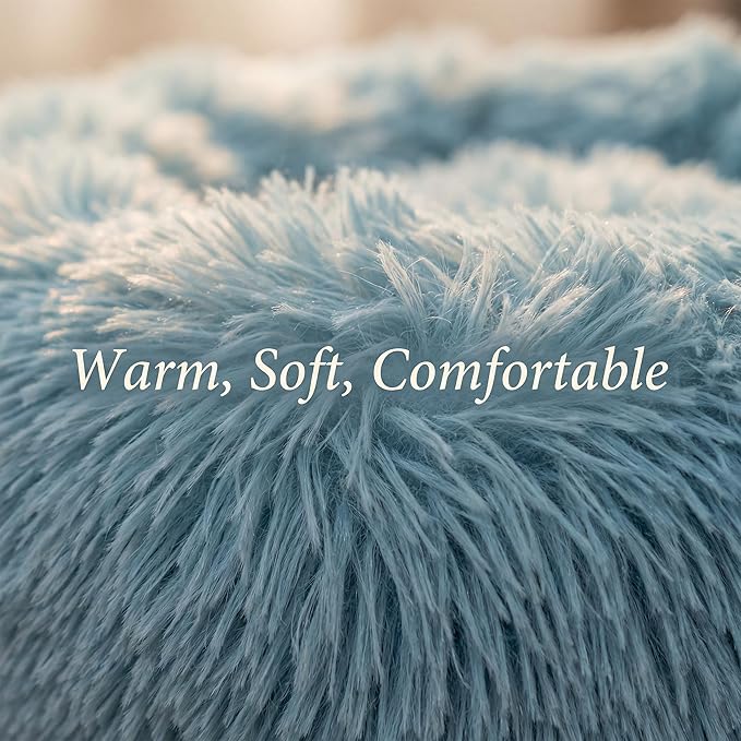 Tiny Dog Bed 15 Inch for Extra Small Dogs,Washable Puppy Bed,Soft Faux Fur Calming Donut Bed for Chihuahua Yorkie Maltese Pomeranian,Blue