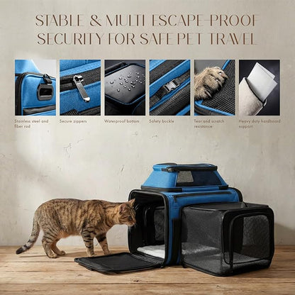 Top and Side Expandable Pet Carrier with Treat & Pet Window,18x11x11 Inch Delta American United Airline Approved,Soft-Sided Dog Carrier for Small Dogs and Cats,Travel Cat Carrier with Self-Locking