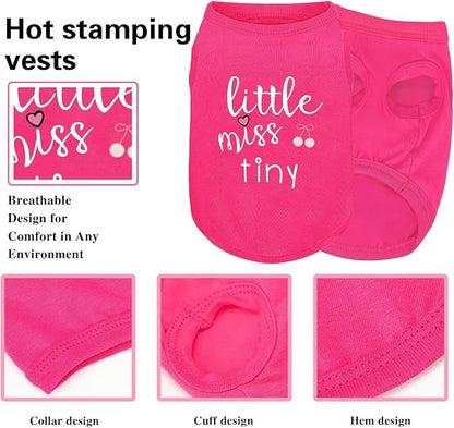Pink Cotton Dog Shirt with 'Little Miss Tiny' Print, Soft & Breathable Pet Apparel for Small to Large Dogs, All-Season Sleeveless Vest, Cute and Comfortable Dog Outfit.Pink Cherryl