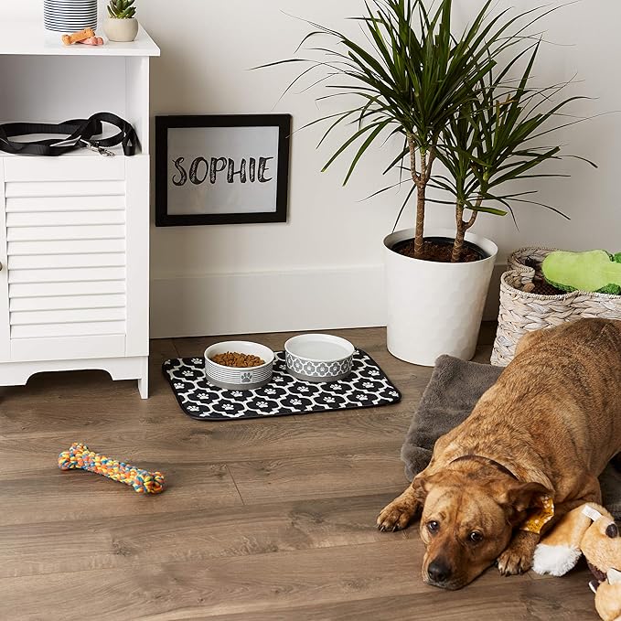 Bone Dry Machine Washable, Ultra Absorbent Pet Mat, 12x18, Black/Off-White Lattice