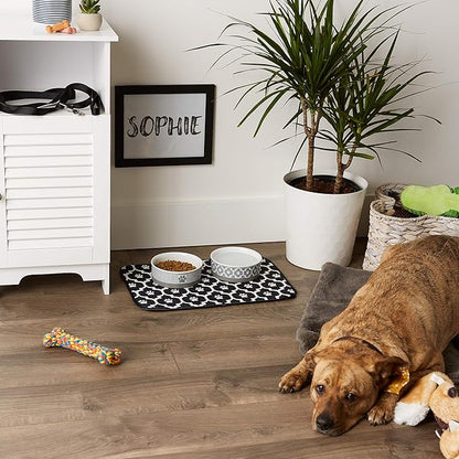 Bone Dry Machine Washable, Ultra Absorbent Pet Mat, 12x18, Black/Off-White Lattice