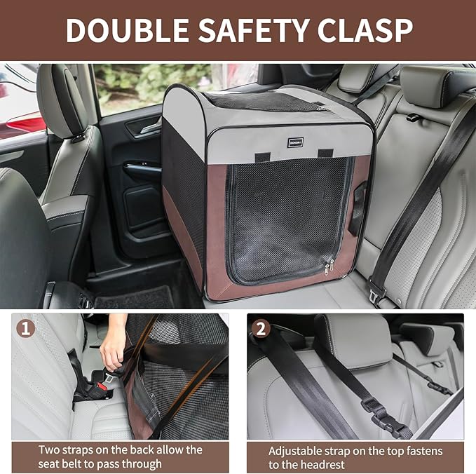 DONORO Dog Kennels and Crates for Medium Dogs, Portable Pop Up Indoor Pet Cage with Sturdy Wire Frame, Collapsible Travel Crate Soft Sided Cat Bag Escape Proof (Brown, 28.0" L x 18.0" W x 22.0" H)