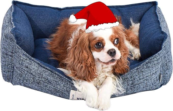 FluffyDream Small Dog Bed, Super Soft Pet Bed Furniture, Suitable for Dogs Up to 30lbs, 24'' x 20'', Dark Blue